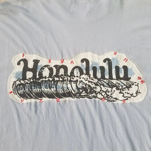 Honolulu Hawaii Aloha Embroidered Basic Concepts Mens Blue Tshirt Size XL Surf - Picture 2 of 10